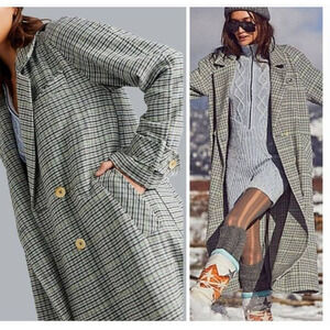 New Free People We The Free Liberty Plaid Duster Jacket $298 LARGE Light Blue